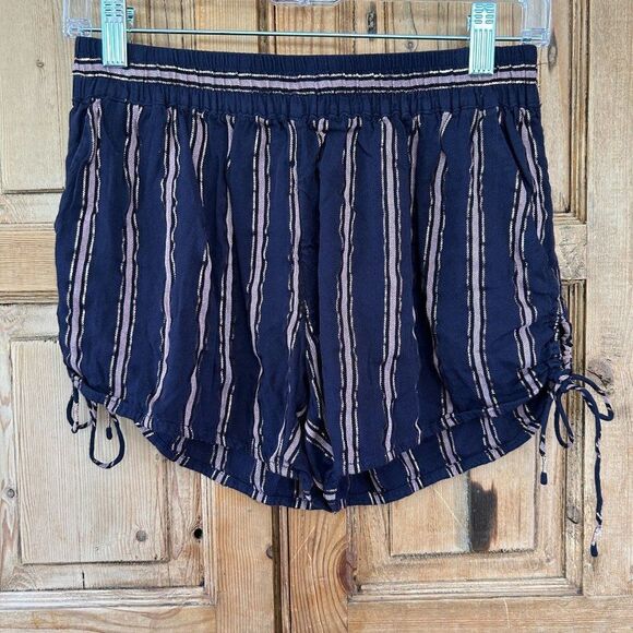 Anthropologie Pants - Anthropologie Women's XS‎ Navy Blue Gold Striped Shorts Tie Side Glitter Casual